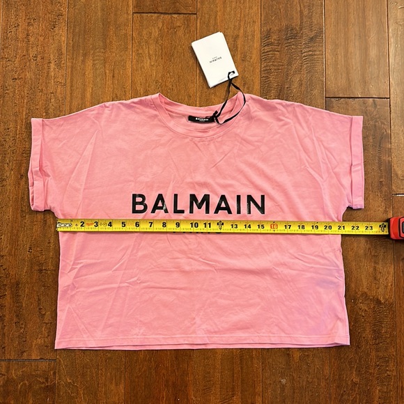 Balmain Logo Pink Boxy Short Sleeve Graphic Tee Sz Medium - Picture 9 of 16